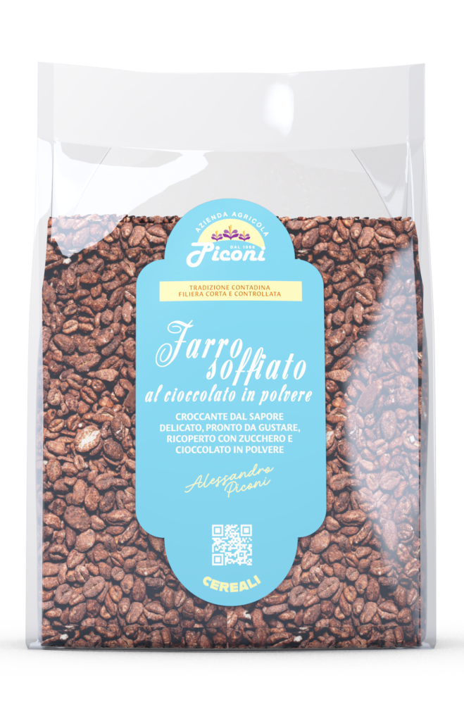 Farro soffiato al cioccolato in polvere