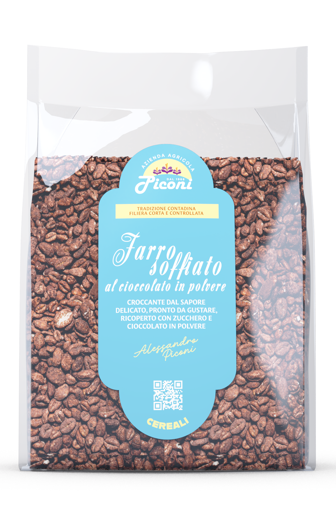 Farro soffiato al cioccolato in polvere